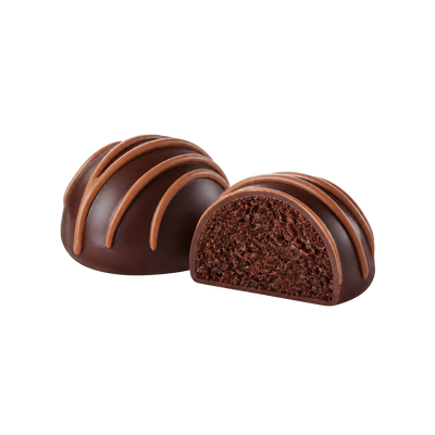 Double chocolate cake bite flavour included, two transparent cake bites with plain sponge centre