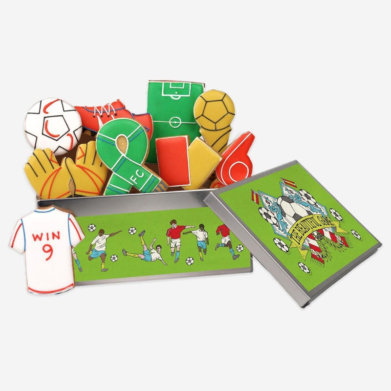 Patisserie Valerie's handmade Biscuiteers Hand-Iced Football Mad Biscuit Tin 100g cake delivery 