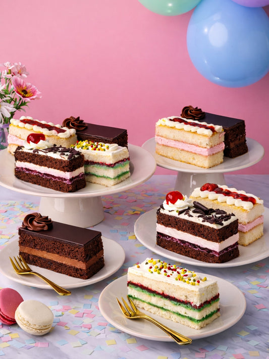 Happy Birthday Cake Slice Box – 10 Assorted Luxury Cake Slices with Gift Box Sleeve