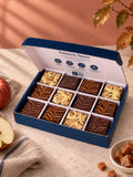 Open Indulgent Brownie & Blondie Box of 12 with chocolate brownies, caramel swirl brownies and drizzled blondies