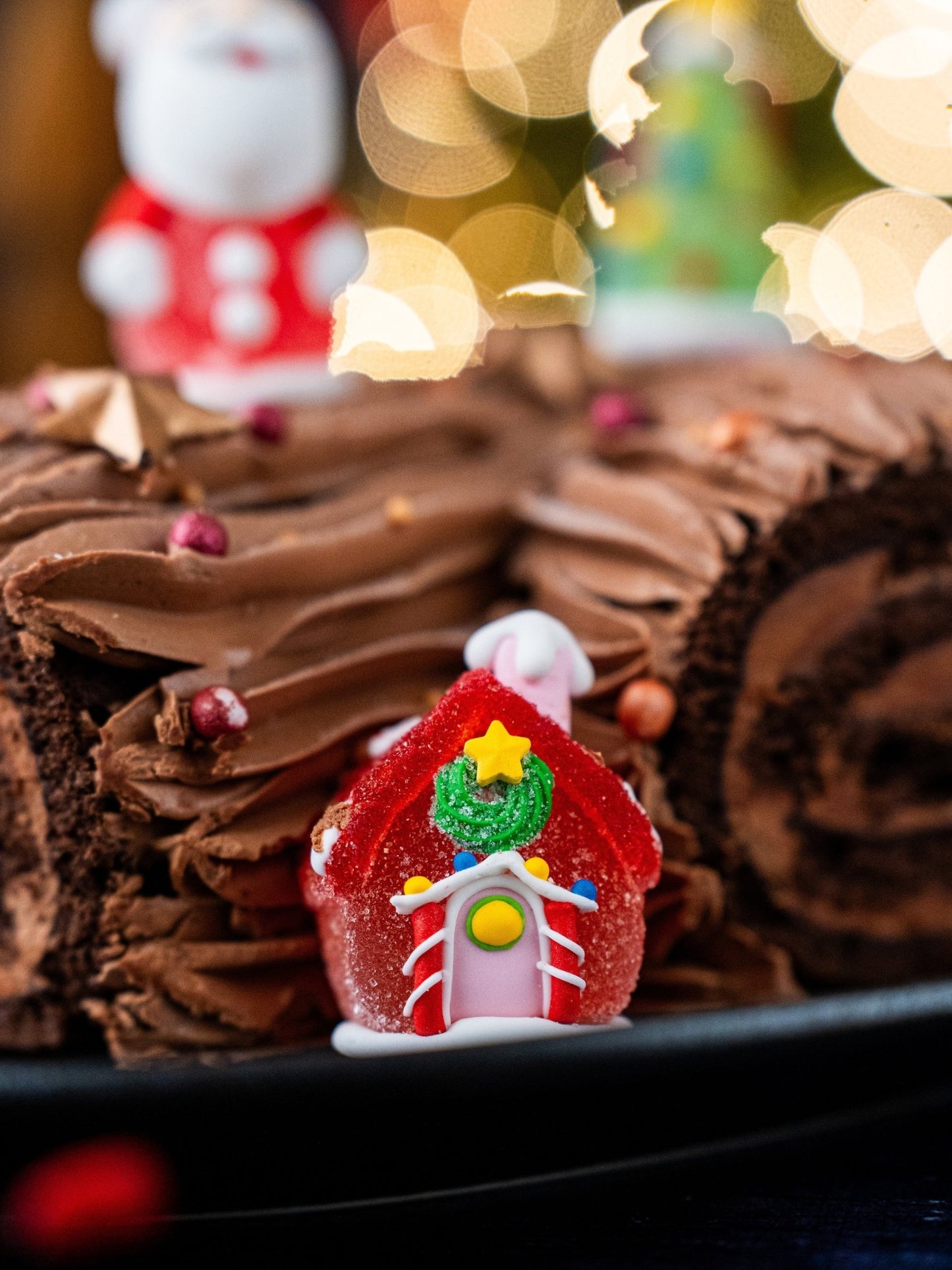 Luxury Chocolate Yule Log – Handmade Christmas Roulade with Festive Toppings - Patisserie Valerie