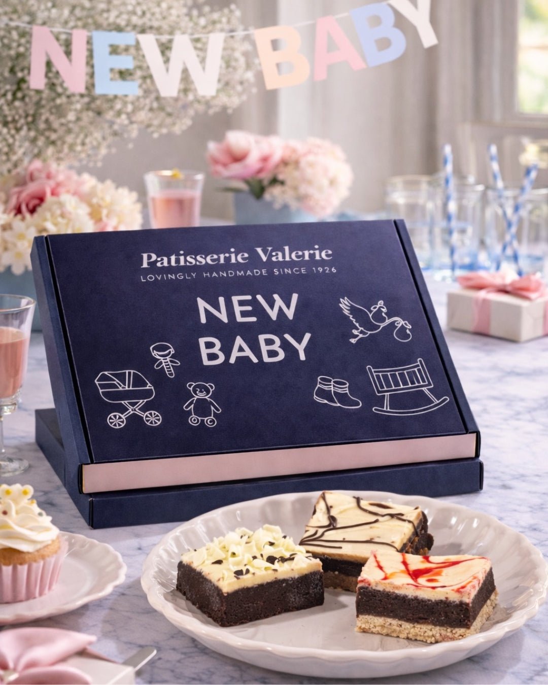 Patisserie Valerie's handmade New Baby Luxury Brownies Gift Box cake delivery 