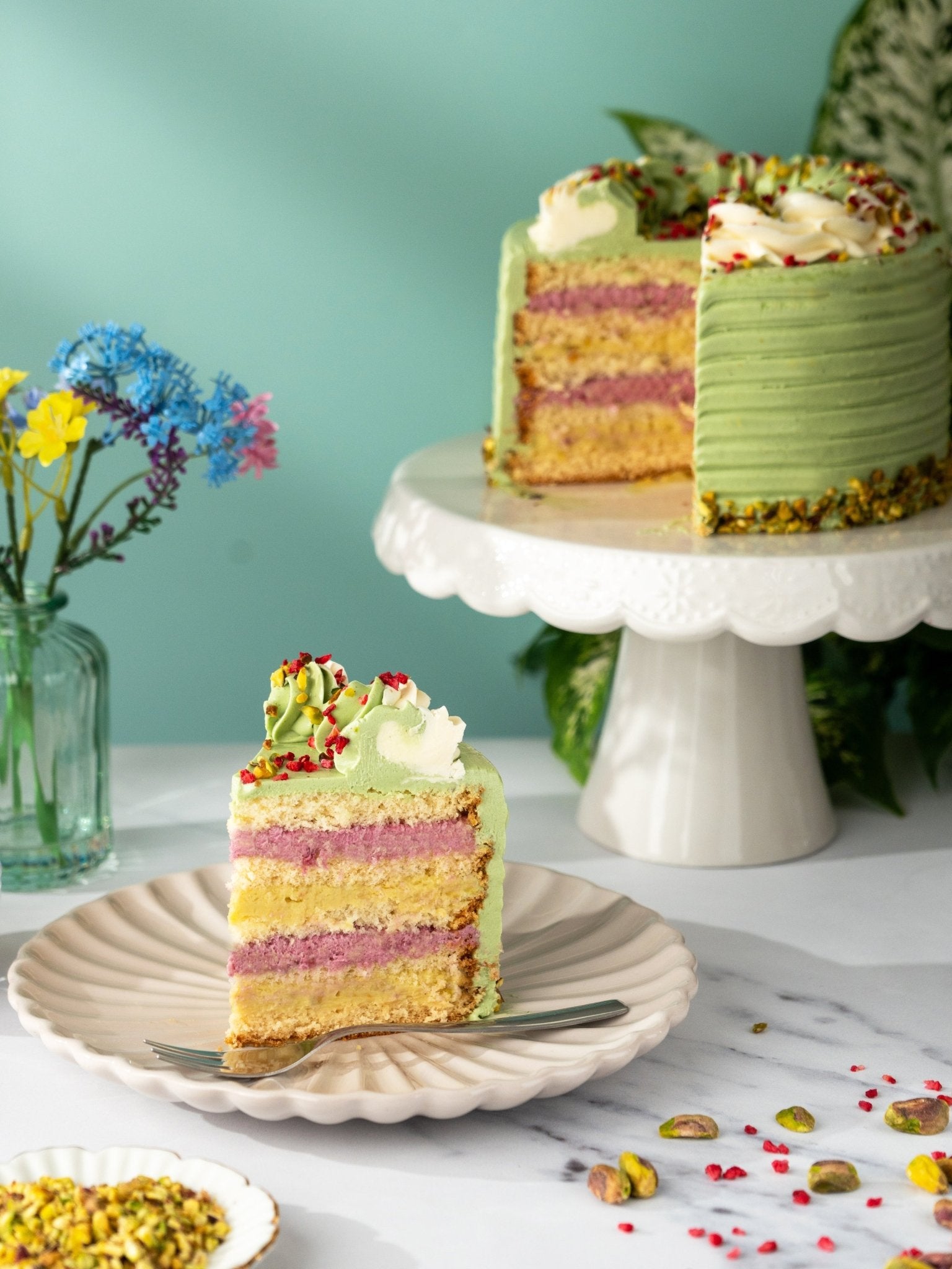 Pistachio and Raspberry Delight Cake - Patisserie Valerie