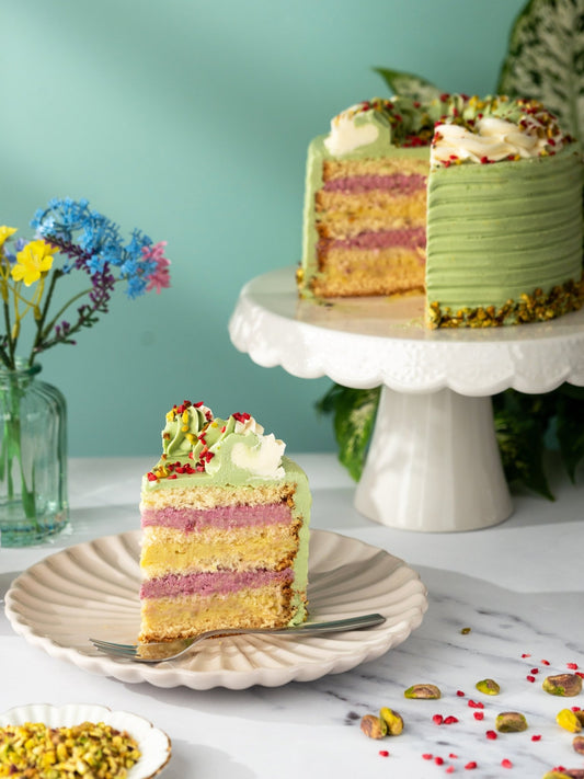 Pistachio and Raspberry Delight Cake