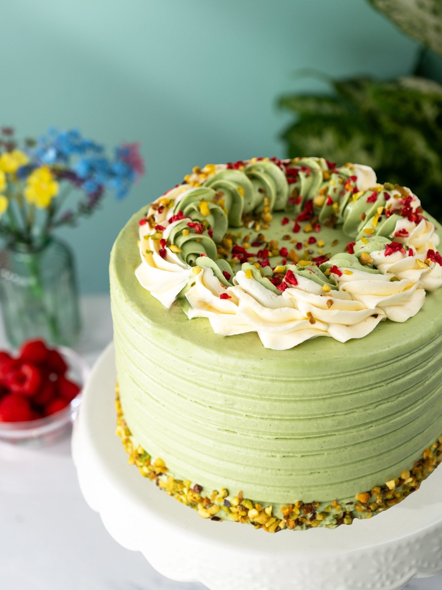 Patisserie Valerie's handmade Pistachio and Raspberry Delight Cake cake delivery 