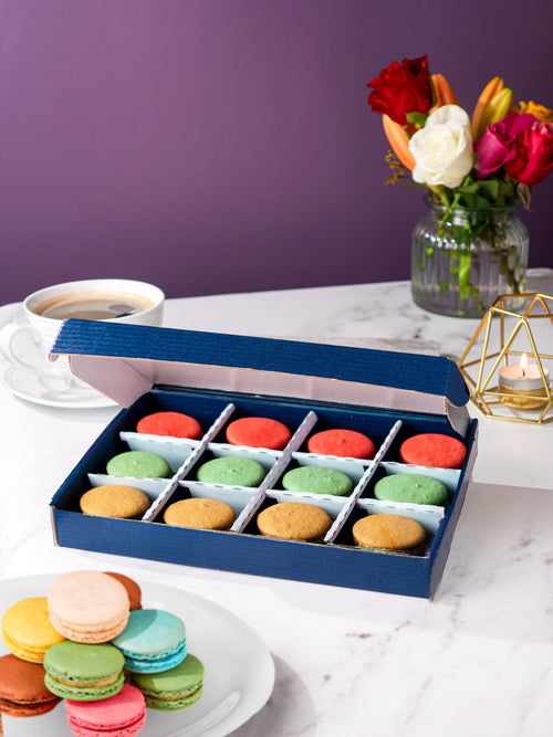 Pistachio, Raspberry & Salted Caramel Macarons Gift Box