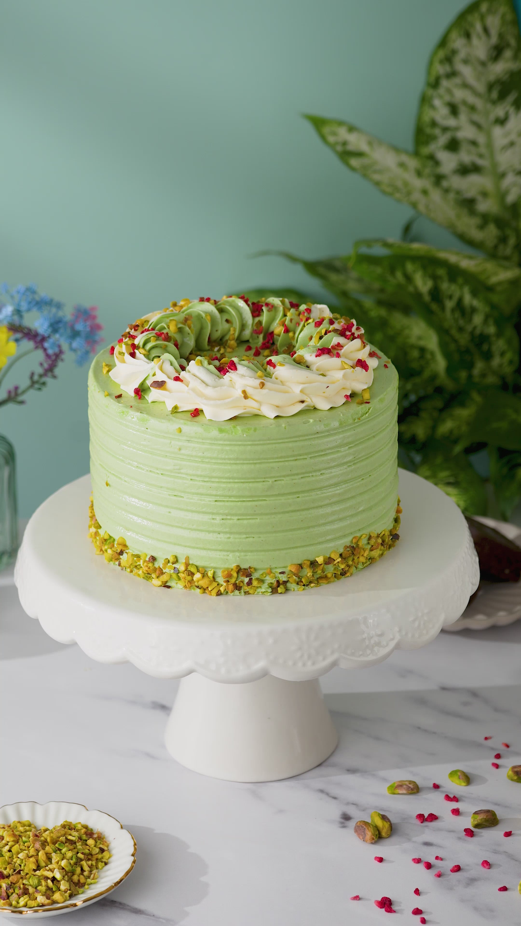 Pistachio and Raspberry Delight Cake