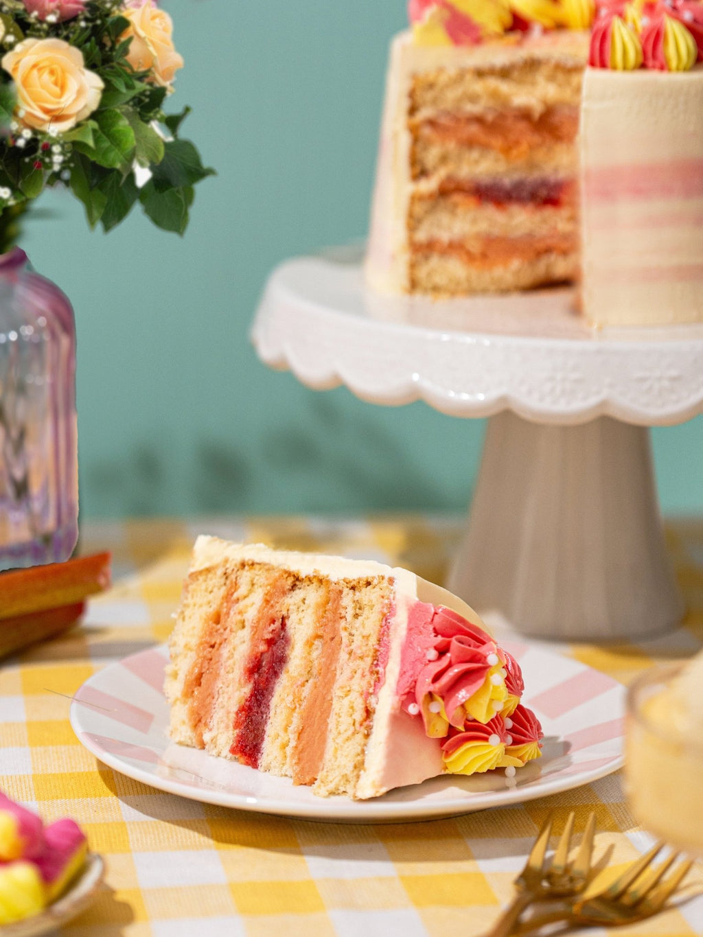 Classic Rhubarb & Custard Sponge Cake