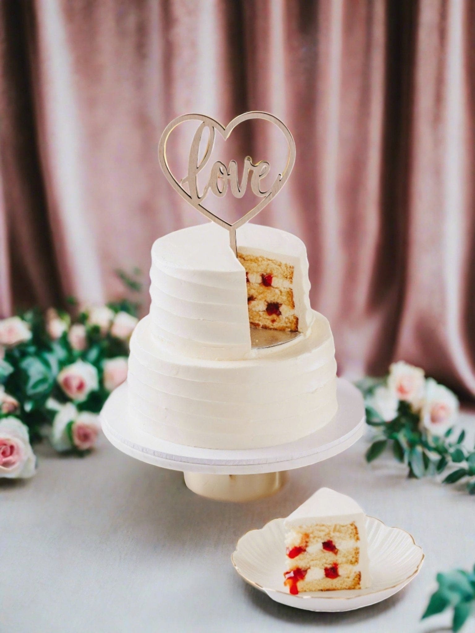 Vanilla Two-Tier Wedding Cake with Strawberry & Cream