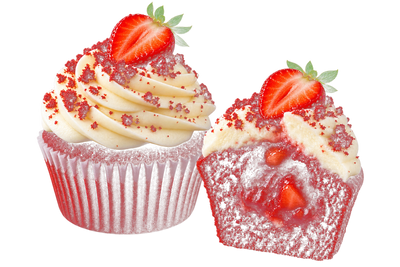 Strawberry Filled Red Velvet cupcake