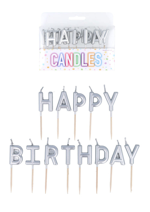 Silver ‘Happy Birthday’ Candles - Pack of 13