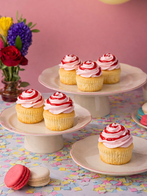 Strawberry Royale Golden Génoise Cupcakes