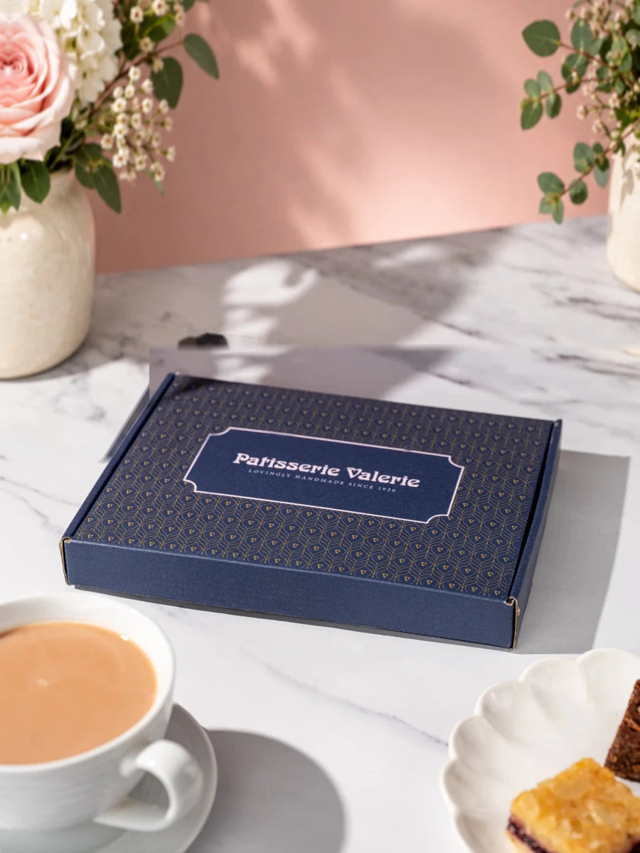 Closed Patisserie Valerie gift box for the Old School Favourites classic treats