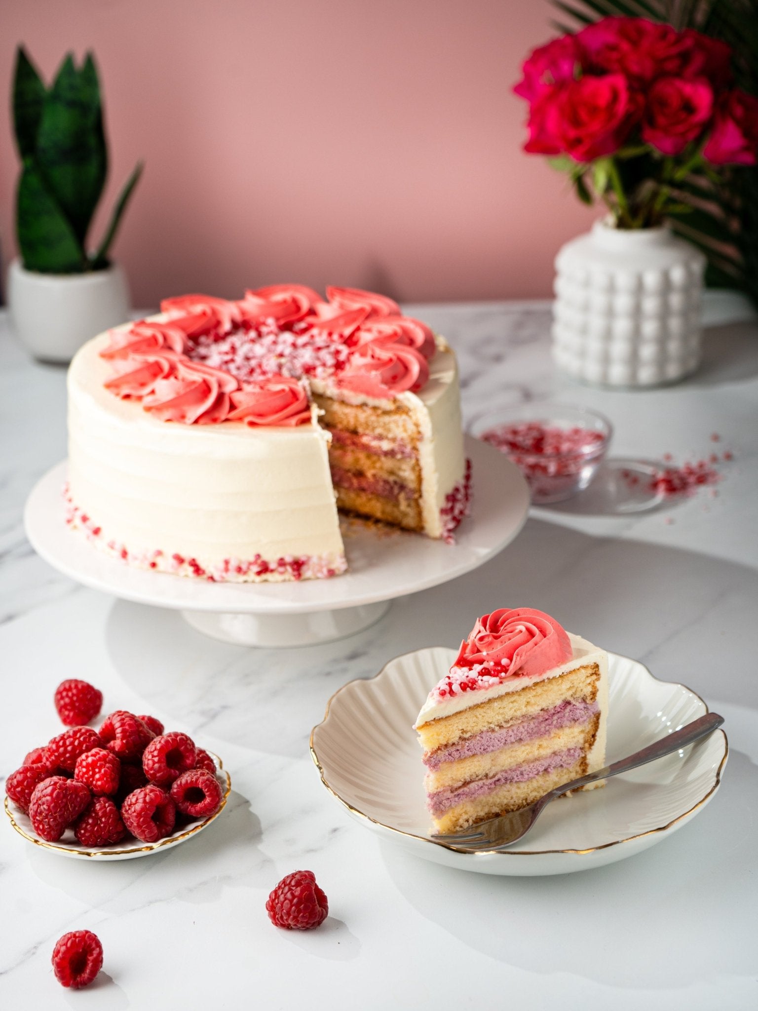 Raspberry Ripple Layer Cake | Next Day Delivery | Patisserie Valerie