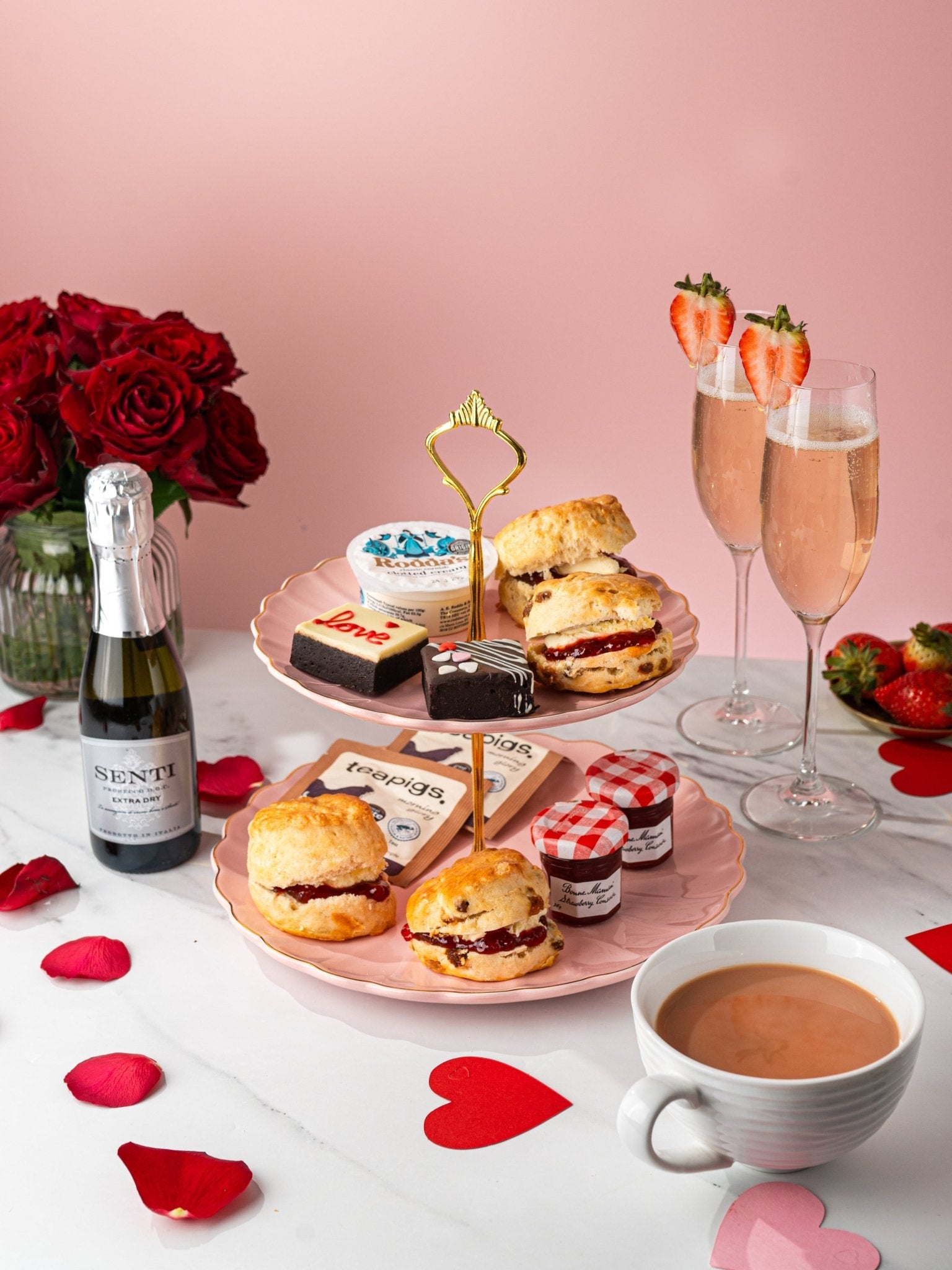 Patisserie Valerie's handmade Valentine's Prosecco Cream Tea cake delivery 