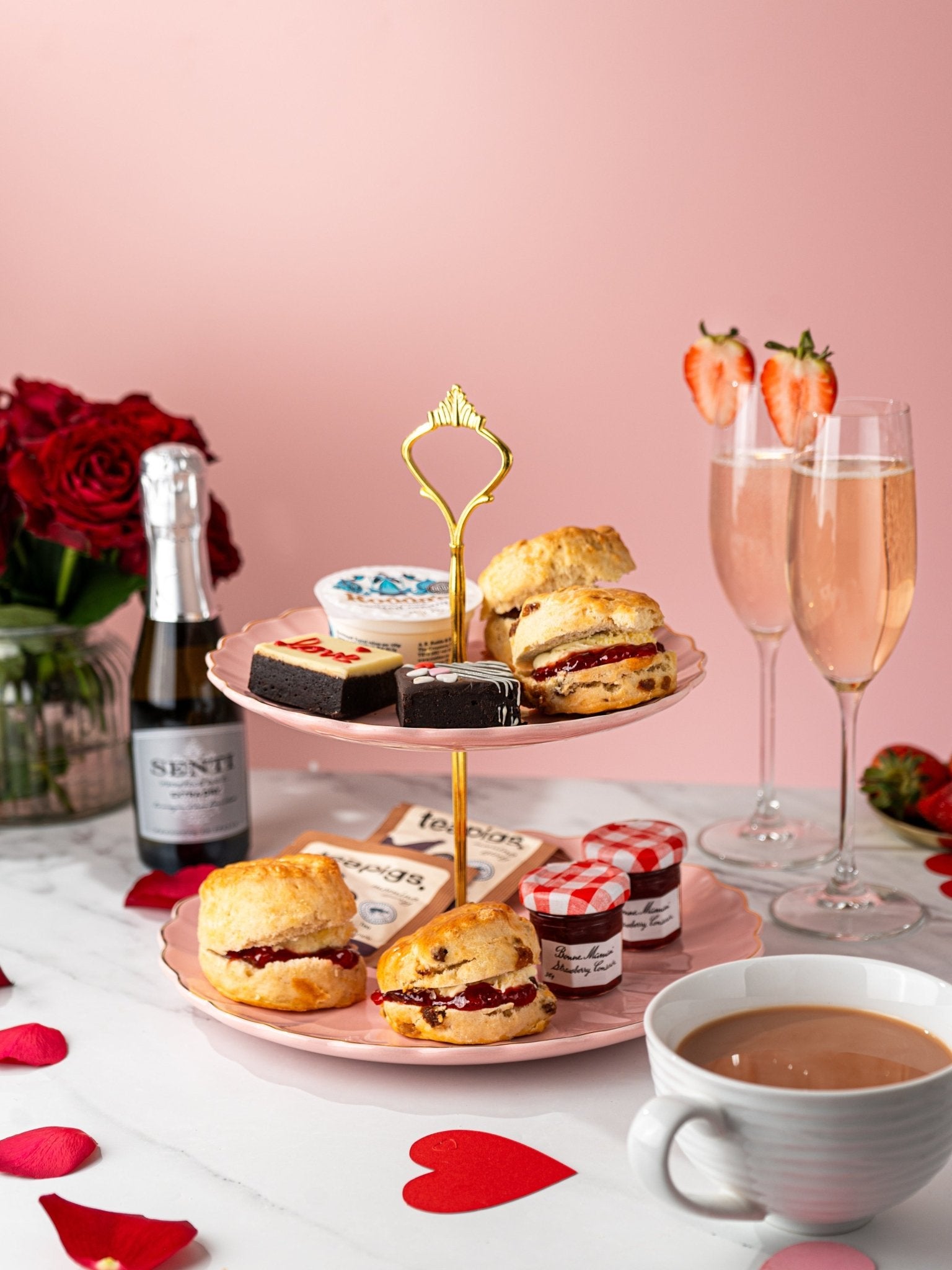 Patisserie Valerie's handmade Valentine's Prosecco Cream Tea cake delivery 