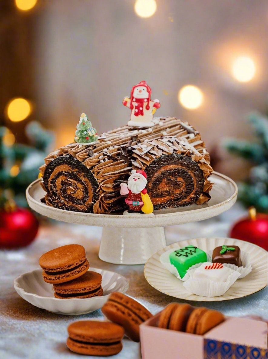 Patisserie Valerie's handmade Yule Log Christmas Cake Hamper cake delivery 