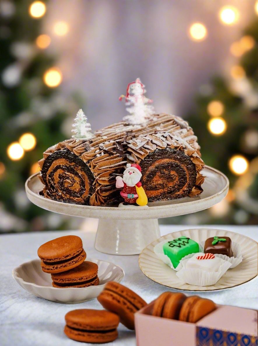 Patisserie Valerie's handmade Yule Log Christmas Cake Hamper cake delivery 