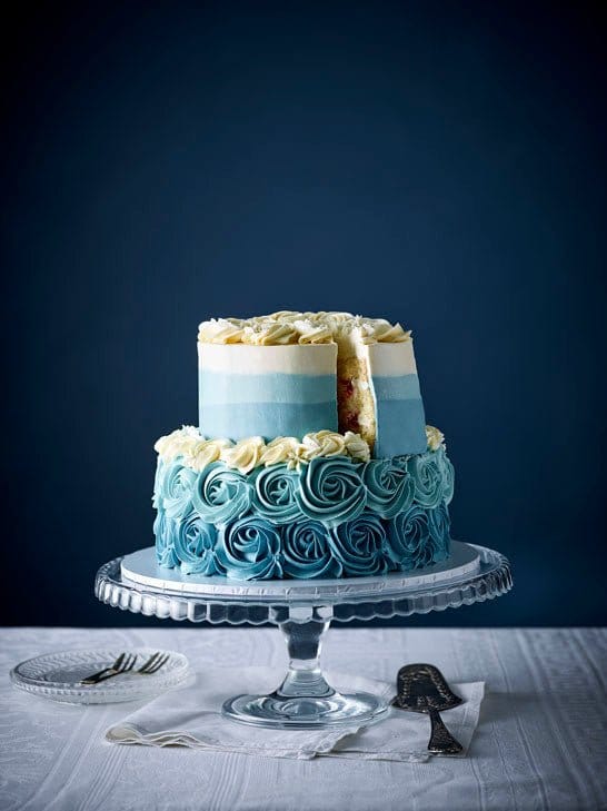 Blue Ombre Ruffle Cake with White Chocolate Boat | www.sugar… | Flickr